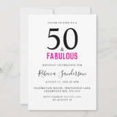 Invitation Minimal 50 and Fabulous Pink 50th Birthday Party (Devant)