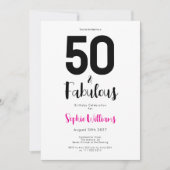 Invitation Minimal 50 and Fabulous Pink 50th Birthday Party (Devant)