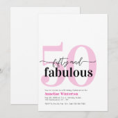 Invitation Minimal 50 and Fabulous Pink 50th Birthday Party (Devant / Derrière)
