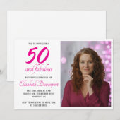 Invitation Minimal 50 and Fabulous Pink Photo Birthday (Devant / Derrière)