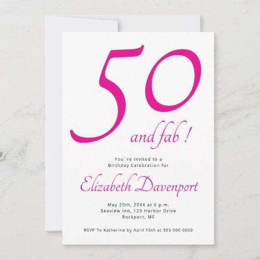 Invitation Minimal 50 et Fab Rose Anniversaire (Devant)