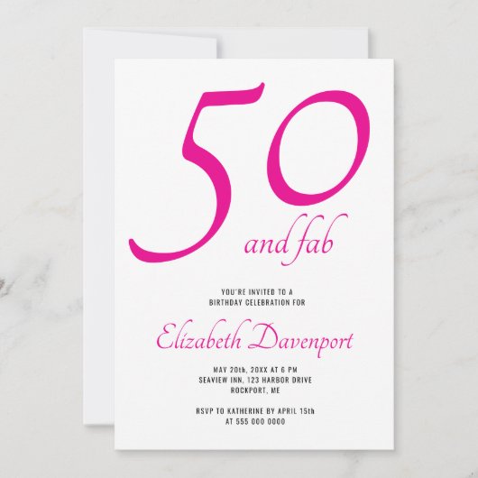 Invitation Minimal 50 et Fab Rose Anniversaire (Devant)