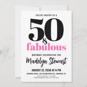 Invitation Minimal 50 et Fabulous Fête d'anniversaire 50 ans