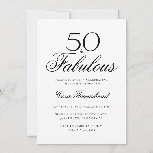 Invitation Minimal 50 & Fabulous Typography 50th Birthday (Devant)