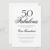 Invitation Minimal 50 & Fabulous Typography 50th Birthday (Devant / Derrière)
