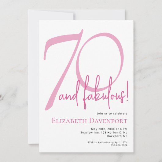 Invitation Minimal 70 ans et Incroyable Anniversaire Rose (Devant)