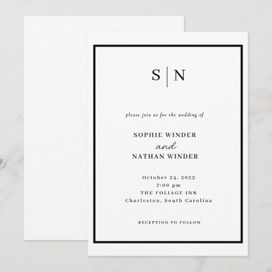 Invitation Minimal and Chic | Black and White Wedding (Devant / Derrière)