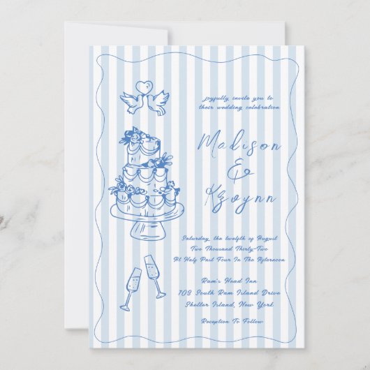 Invitation Minimal and Chic Blue French Personalized Wedding  (Devant)