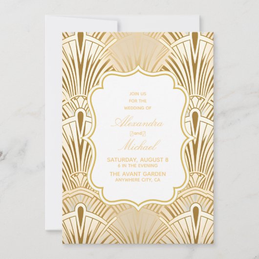 Invitation Minimal Art Déco géométrique Mariage Or blanc (Devant)