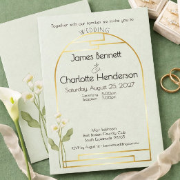 Invitation Minimal Art Nouveau Gold Arch Lily Sage Wedding