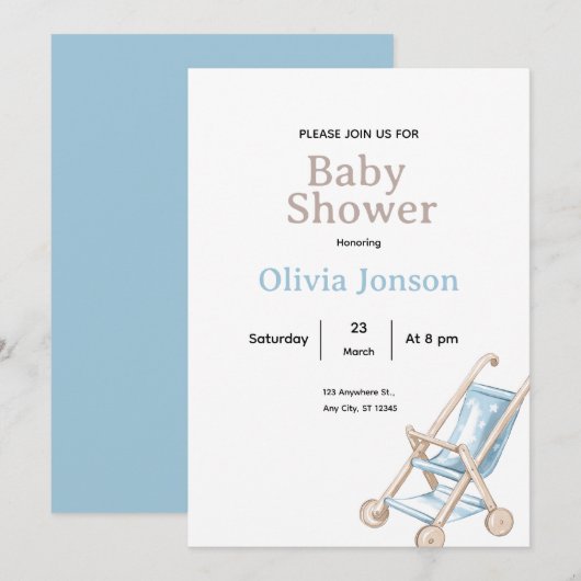 Invitation Minimal Baby Shower Invitation,ditable Baby card (Devant / Derrière)