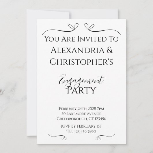 Invitation Minimal Black and White Script Engagement Party (Devant)