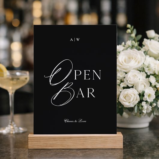 Invitation Minimal Black & White Wedding Open Bar Sign
