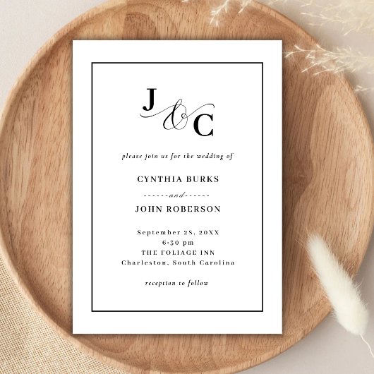 Invitation Minimal blanc et chic | Mariage de la frontière no