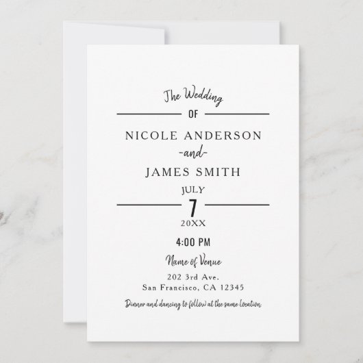 Invitation Minimal blanc pur classique Mariage simple (Devant)
