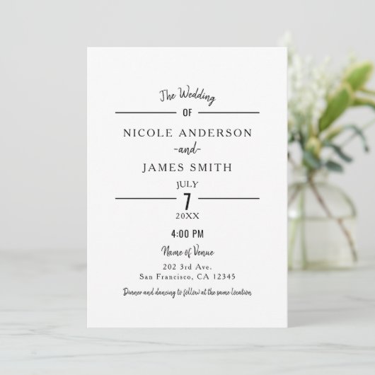 Invitation Minimal blanc pur classique Mariage simple (Debout devant)