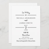 Invitation Minimal blanc pur classique Mariage simple (Devant / Derrière)