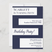 Invitation Minimal Bleu Marine Blanc Élégant Chic 50e Anniver (Devant)