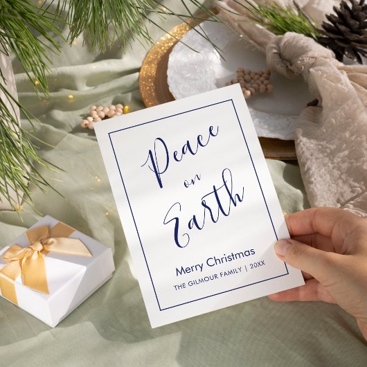 Invitation Minimal|Blue Peace on Earth Christmas Card