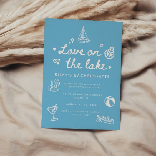 Invitation Minimal Blue Script Love on the Lake Bachelorette
