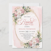 Invitation Minimal Blush Pink Flowers Gold Bridal Shower (Devant)