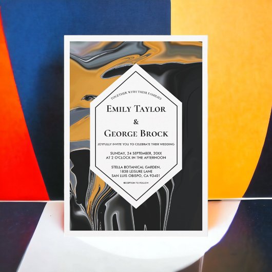 Invitation minimal Bohemian Black Gold Artsy Mariage Abstrait