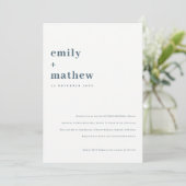 Invitation Minimal Bold Navy Blue Typography Couples Douche (Debout devant)