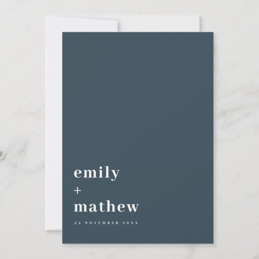 Invitation Minimal Bold Navy Blue Typography Couples Douche (Dos)