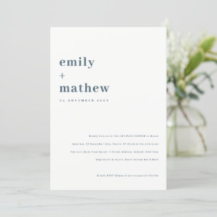Invitation Minimal Bold Navy Blue Typography Couples Douche