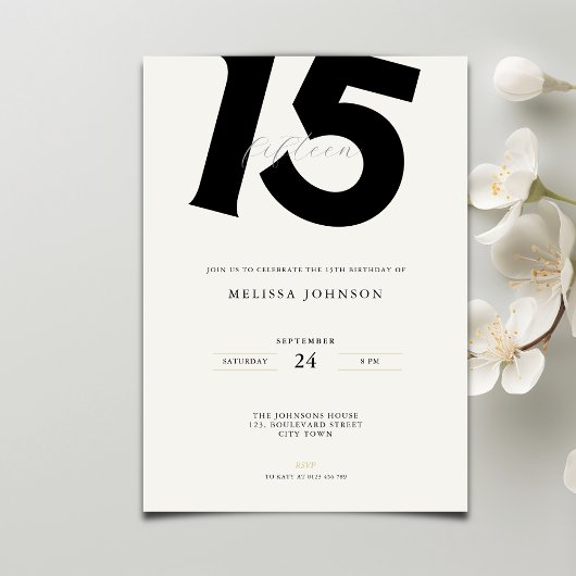 Invitation Minimal Bold Typography 15th Birthday 