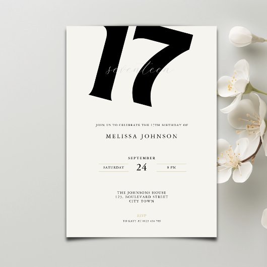 Invitation Minimal Bold Typography 17th Birthday