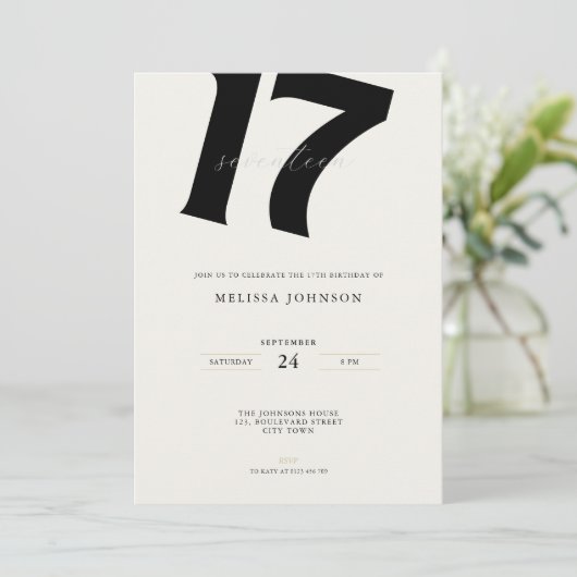 Invitation Minimal Bold Typography 17th Birthday  (Debout devant)