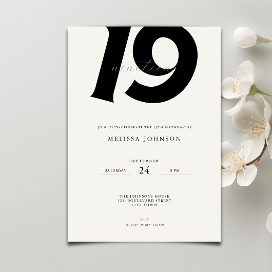 Invitation Minimal Bold Typography 19th Birthday 