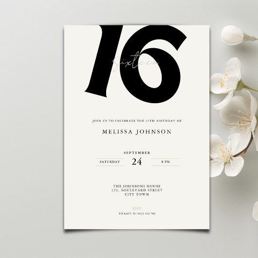 Invitation Minimal Bold Typography sweet 16th Birthday