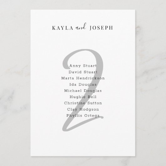 Invitation Minimal Bold Wedding Guest List Table Number 2 (Devant)