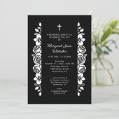 Invitation Minimal Botanic Back & White Garland Photo Funeral (Debout devant)