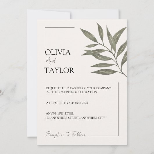 Invitation Minimal Botanical Elegance (Devant)