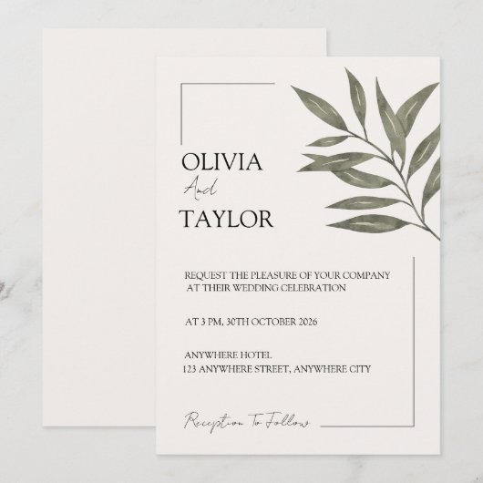 Invitation Minimal Botanical Elegance (Devant / Derrière)