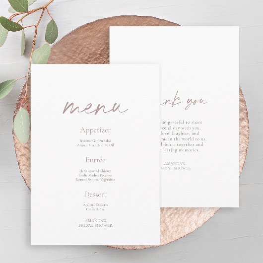 Invitation Minimal Bridal Shower Menu & Thank You Card