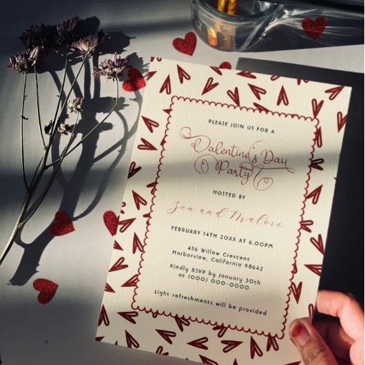 Invitation Minimal Burgundy & Cream Hearts Valentine
