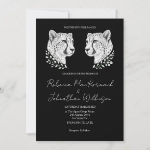 Invitation Minimal Cheetah Chic Écriture Blanche Grand Chat M