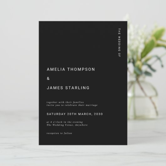 Invitation Minimal & Chic Black Modern Simple Wedding (Debout devant)