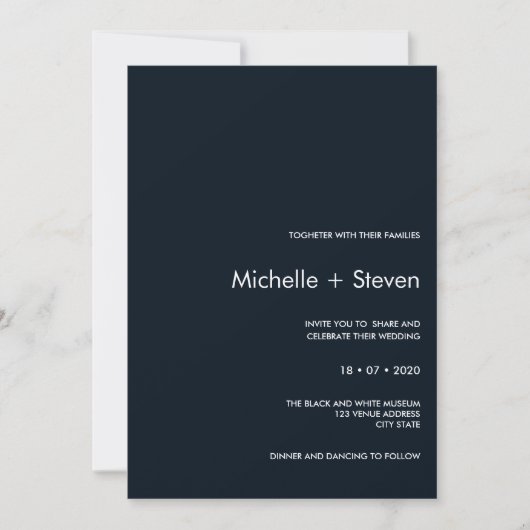 Invitation Minimal chic bleu foncé | Mariage de typographie (Devant)