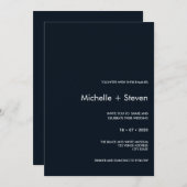 Invitation Minimal chic bleu foncé | Mariage de typographie (Devant / Derrière)