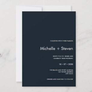 Invitation Minimal chic bleu foncé   Mariage de typographie