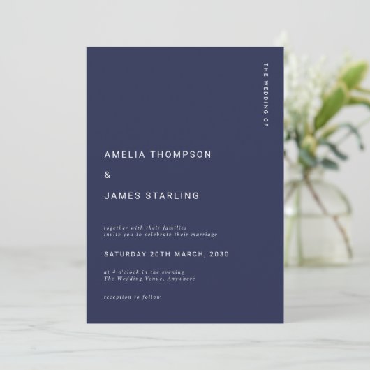 Invitation Minimal & Chic Navy Blue Modern Simple Wedding (Debout devant)