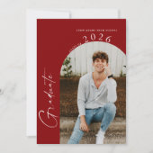 Invitation Minimal Class of Photo Crimson Red Grad Party (Devant)