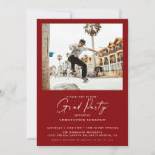 Invitation Minimal Class of Photo Crimson Red Grad Party (Dos)