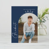 Invitation Minimal Class of Photo Dark Blue Graduation Party (Debout devant)