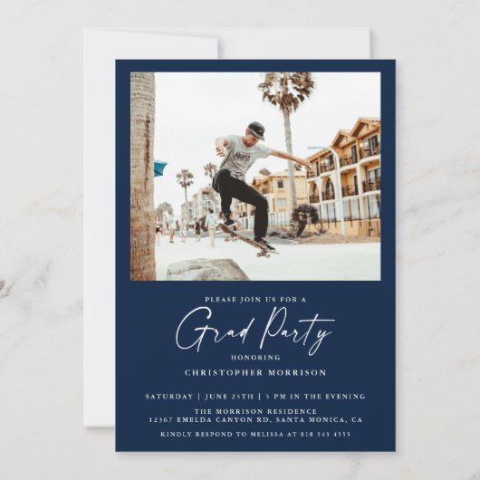 Invitation Minimal Class of Photo Dark Blue Graduation Party (Dos)
